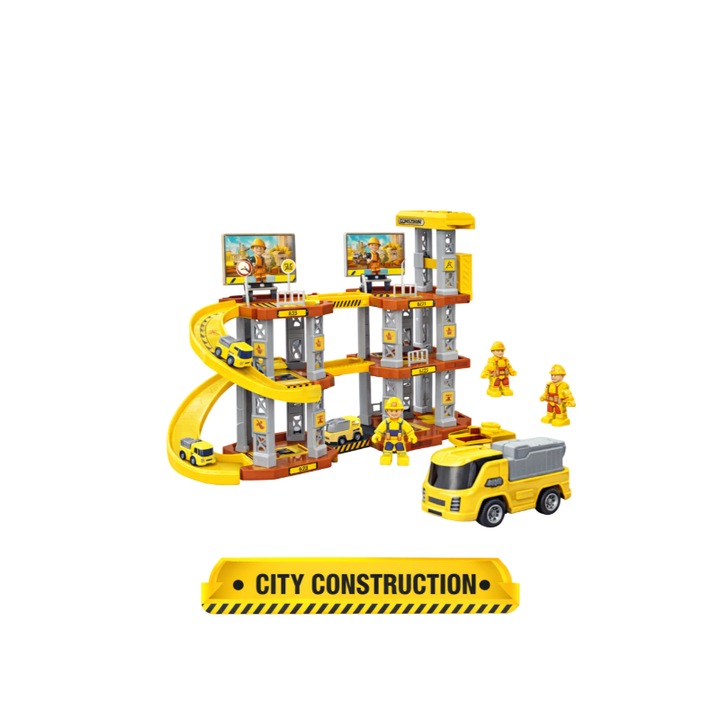 Set de Constructie Mixbo CONSZONE City Construction cu 78 Piese si Vehicule, 3ani+