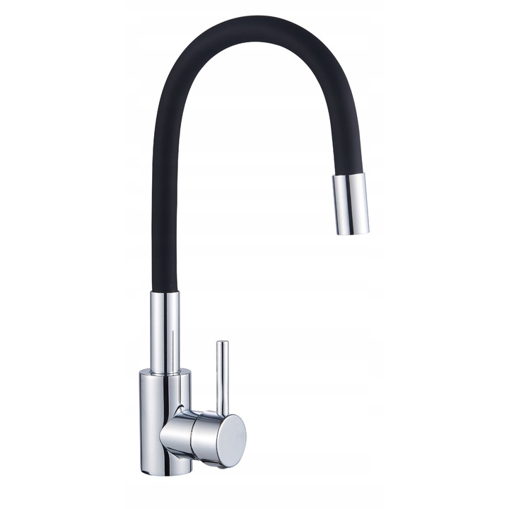 Invena Riva egykaros mosogató csaptelep, rugalmas kifolyócső, króm/fekete, 32cm
