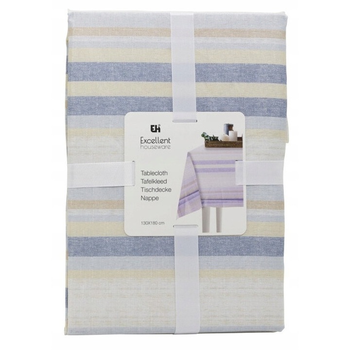 Obrus decorativ, Koopman, model cu dungi, 100% poliester, 130x180cm, albastru, 1 set