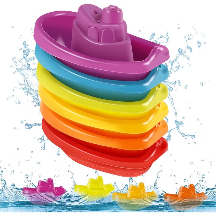 Set de 6 barci de baie colorate, jucarii educative pentru bebelusi, Jucarii de baie pentru copii