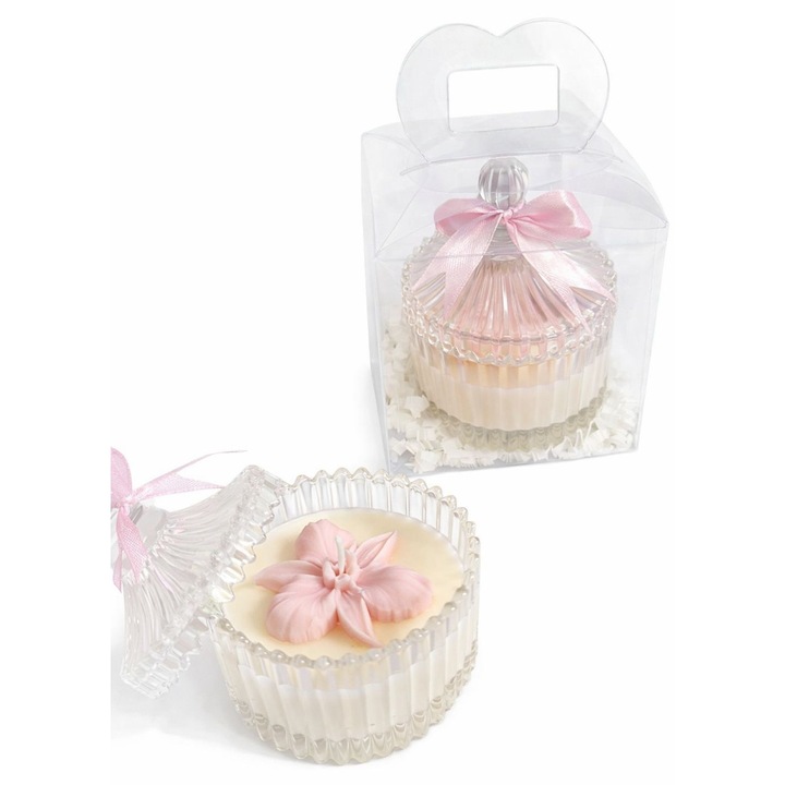 Set 2 lumanari din ceara parfumata de soia in bomboniere de sticla, model deosebit, cadou ideal