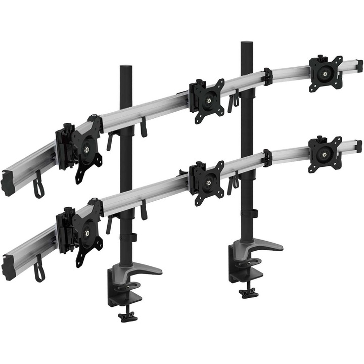 HFTEK MP260C-N monitortartó 6 képernyőhöz, 15-27 hüvelyk, alumínium, állítható, asztali rögzítés