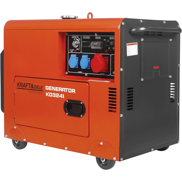 Generator de curent diesel 7kW, Kraft&Dele, model KD3241, 2x 220V, 1x 400V, cu ATS, dimensiuni 690x470x570mm