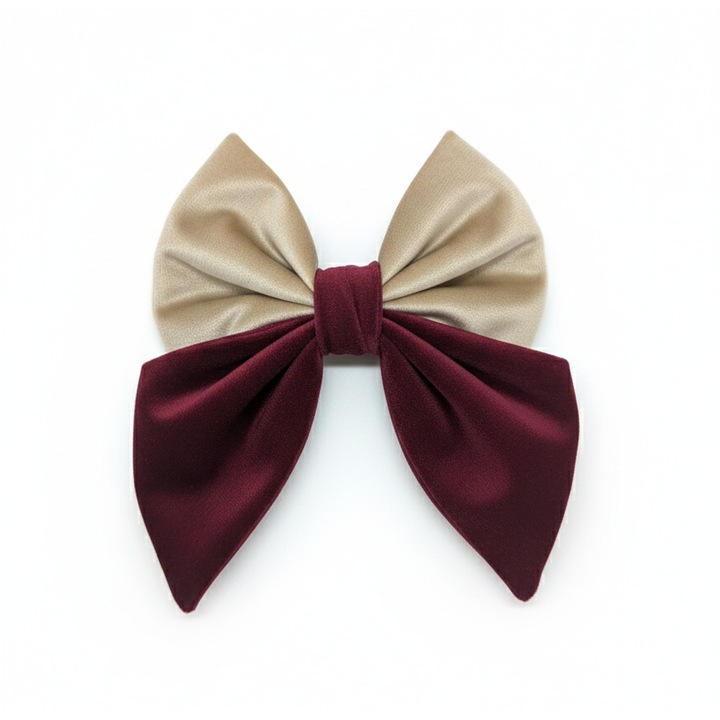 Funda de par Corby handmade catifea, Rosu&Crem, 15x15 cm, cu clema tip aligator