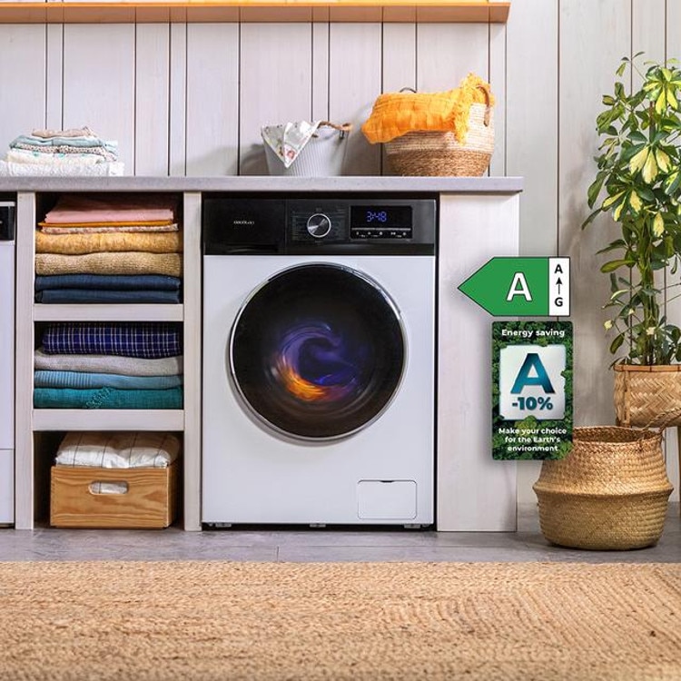 Masina de spalat rufe Cecotec, Bolero DressCode 8500 Inverter A, 8 kg, 1400 RPM, 16 programe prestabilite, functie SteamMax, functie Drum Clean, AllergyCare, tehnologie Inverter Plus, tambur Pearl, finisaj cromat, design modern, picioare ajustabile, alb