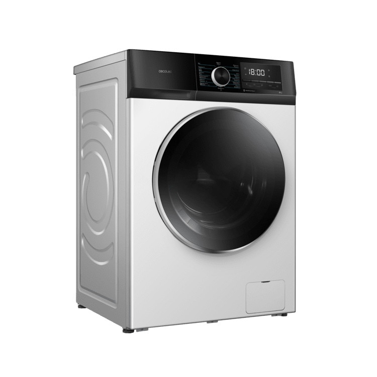 Masina de spalat rufe Cecotec, Bolero DressCode 8500 Inverter A, 8 kg, 1400 RPM, 16 programe prestabilite, functie SteamMax, functie Drum Clean, AllergyCare, tehnologie Inverter Plus, tambur Pearl, finisaj cromat, design modern, picioare ajustabile, alb