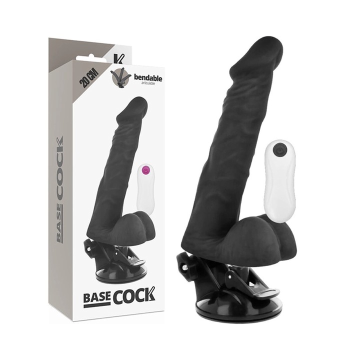 Vibrator Basecock Przegubowy 20 cm, 12 moduri de vibratie, material TPE, negru