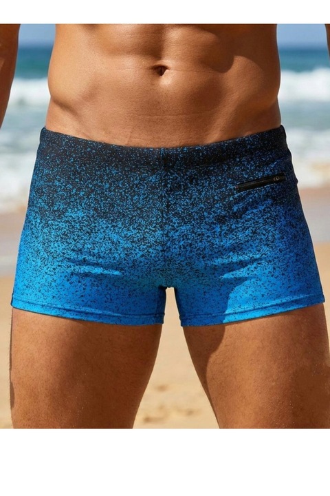 Slip de baie barbati boxeri, inchidere cu snur si buzunar gri neon Q320 14374, Albastru