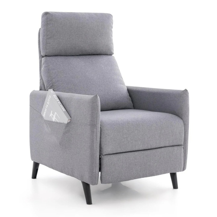 Dönthető szék állítható háttámlával és lábtartóval, vászon szövet