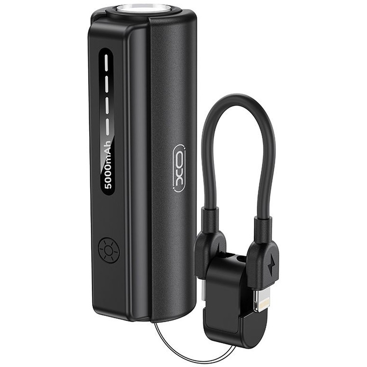 Power bank XO PR281 5000mAh, cu cablu inclus, negru
