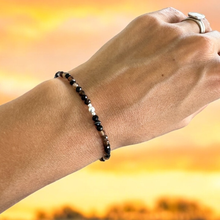 Bratara dama Betty din cristale de Agat Cofee cu argint 925