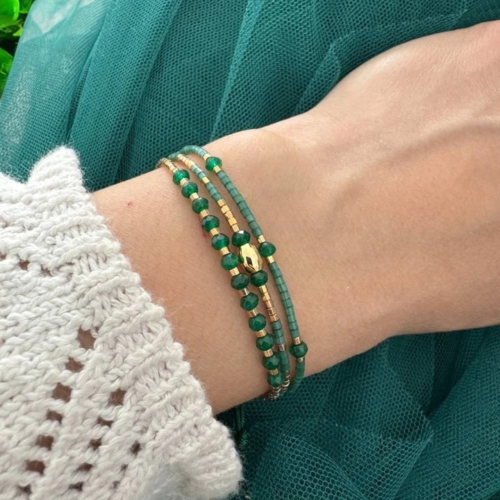 Bratara handmade snur 3 straturi Safiya cu Miyuki si Jad Verde