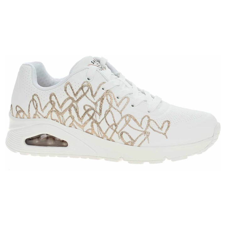 Tenisi dama Skechers JGoldcrown Uno - Golden Heart, alb, Air-Cooled Memory Foam, Alb