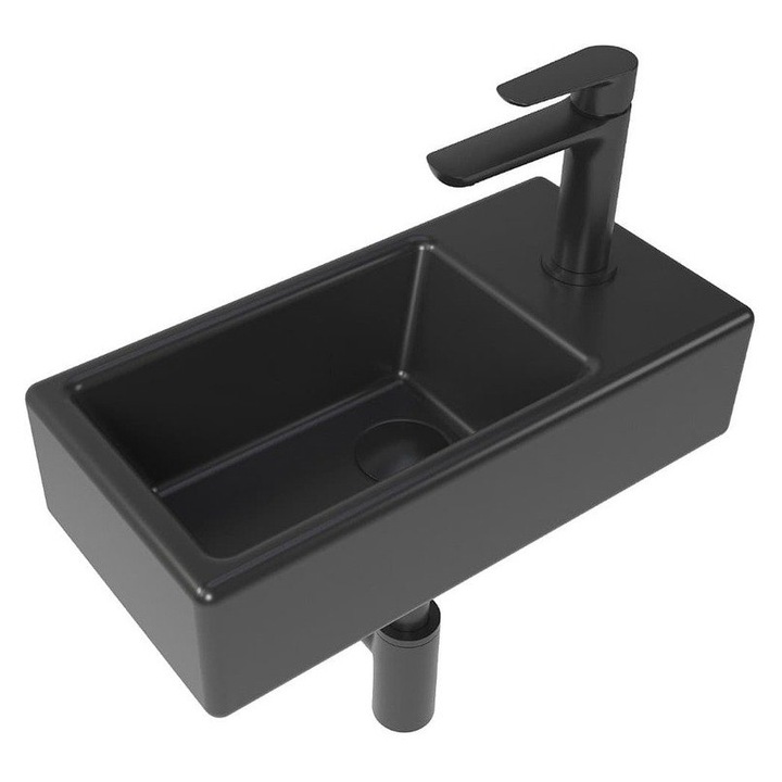 Set baie SAT, chiuveta Brevis 40,5cm, baterie, sifon, negru