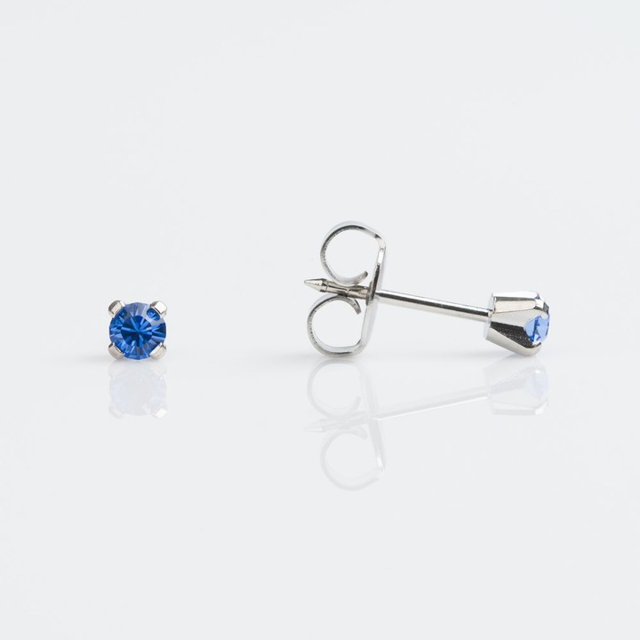 Cercei argintii SENSITIVE cu piatră safir, oțel chirurgical, 3 mm, cu dispozitiv pentru piercing