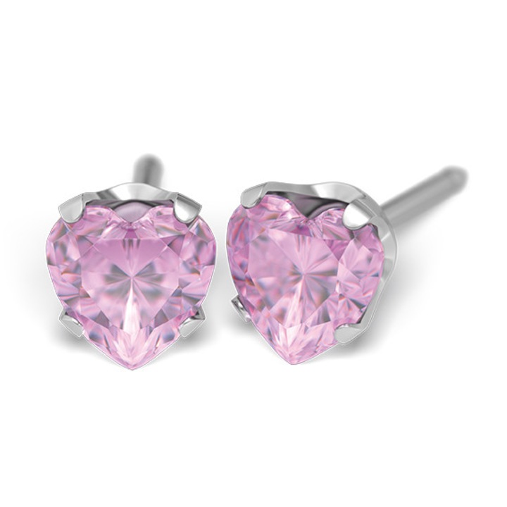 Cercei Inima Roz, SENSITIVE, zirconia, otel, 5 mm, cu dispozitiv pentru piercing