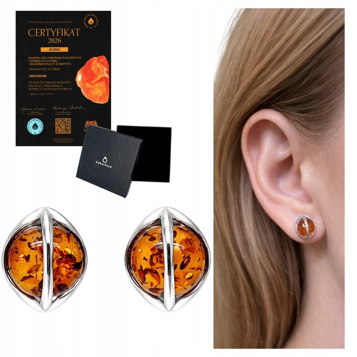 Cercei argint 925, chihlimbar natural coniac, stil clasic, 11, 9x14, 3mm