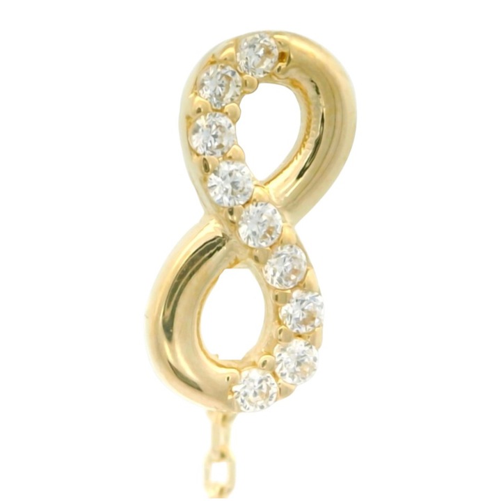 Cercei Aur 14K Antonia Gold cu lantisor, simbol infinit, decorati cu zirconia, 1.29g