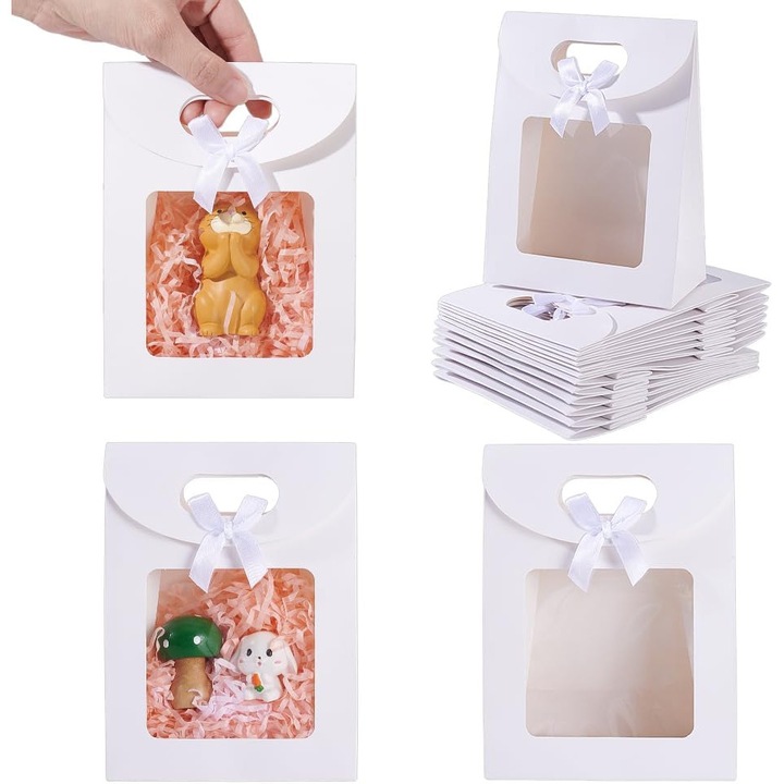 24 db fehér kraft tasak szett ablakkal és fogantyúval 16x12x6.2cm