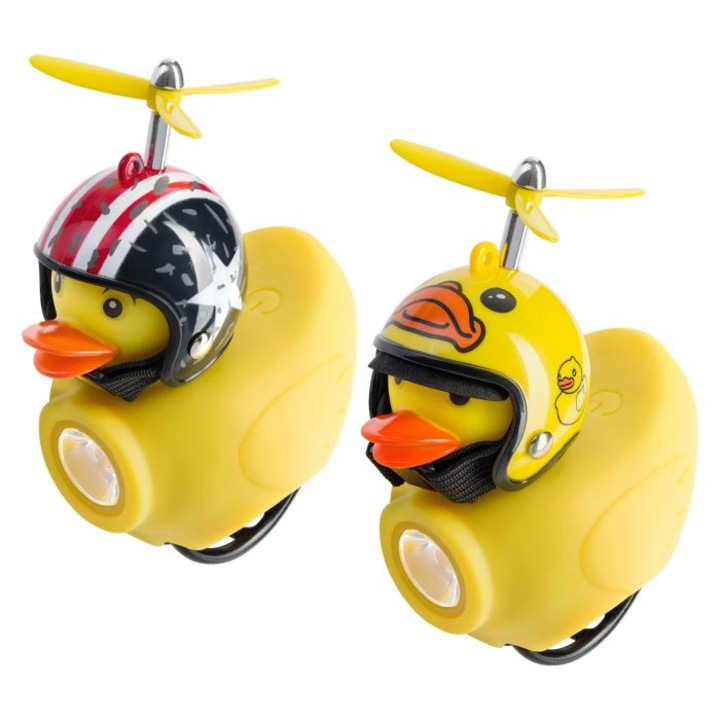 Lumina bicicleta Virone, LED, 130lm, 800mAh, USB-C, IPX4, 85x60x115mm, galben, cu claxon