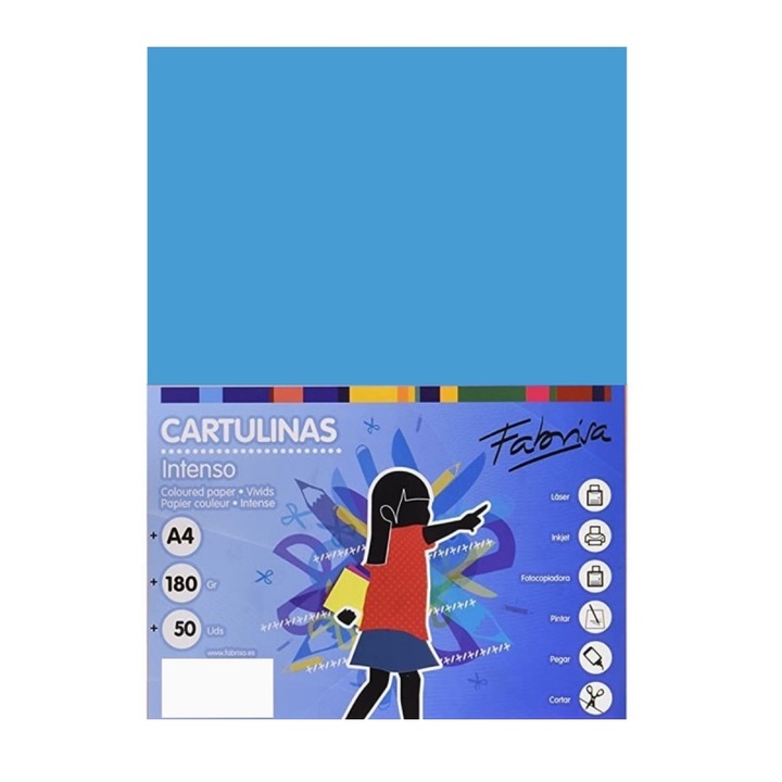 Carton color A4 180gr/mp albastru turcoaz intens Fabrisa 15464, 50 coli/top