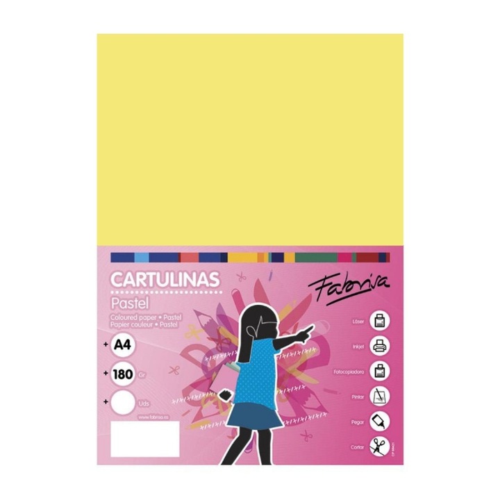 Carton color A4 180gr/mp galben pastel Fabrisa, set 50 coli