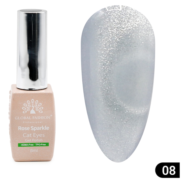 Полуперманентен гел лак Global Fashion, Cat Eye, розово брокат, 8 мл, магнитен ефект