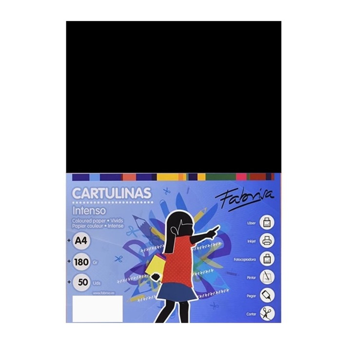 Carton color A4 180gr/mp negru intens Fabrisa 15476, 50 coli/top