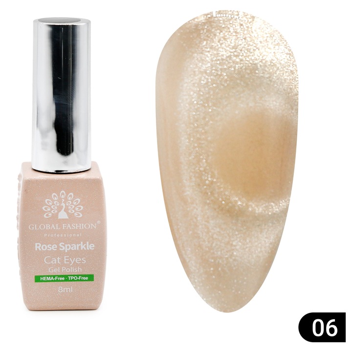 Полуперманентен лак за нокти Global Fashion Cat Eye 8 ml, розов блясък, магнитен ефект