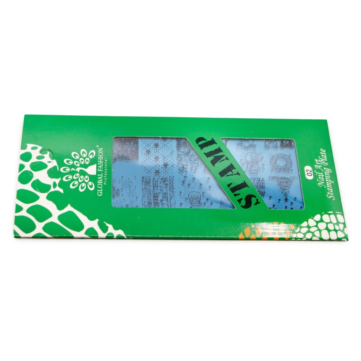 Matrită pentru ștampilă unghii, Global Fashion, Anul Nou, metalică, 5x6.5cm