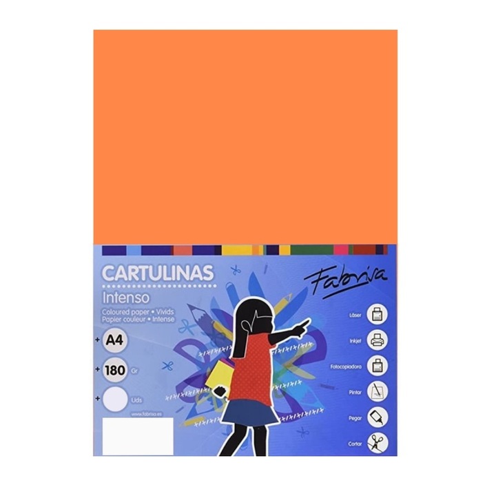 Carton color A4 180gr/mp portocaliu intens Fabrisa 15518, 250coli/top