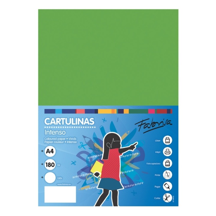 Carton color A4 180gr/mp verde intens Fabrisa 15520, 250coli/top