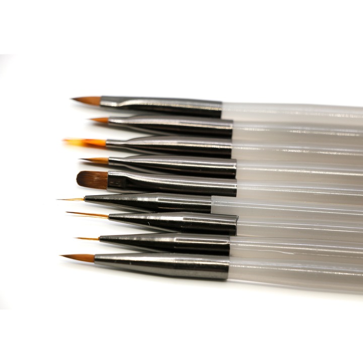 Комплект четки за рисуване, Global Fashion, 9 броя, прозрачни дръжки