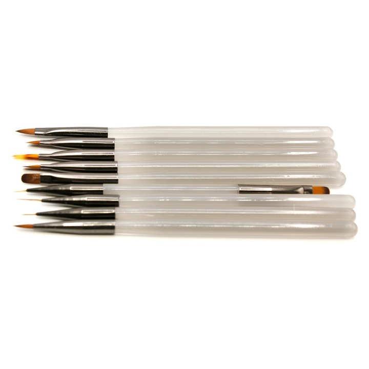 Set de pensule pentru desen, Global Fashion, 9 bucăți, manere transparente