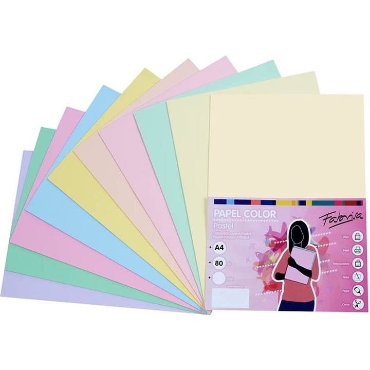 Hartie color A3, 80g/m2, mix culori pastel Fabrisa 16248, 100 coli/top