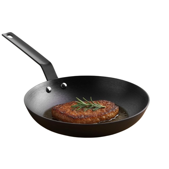 Tigaie adâncă, din fontă, Navaris, 25 cm, compatibilă cu inducție/cuptor/grătar/aragaz, Negru