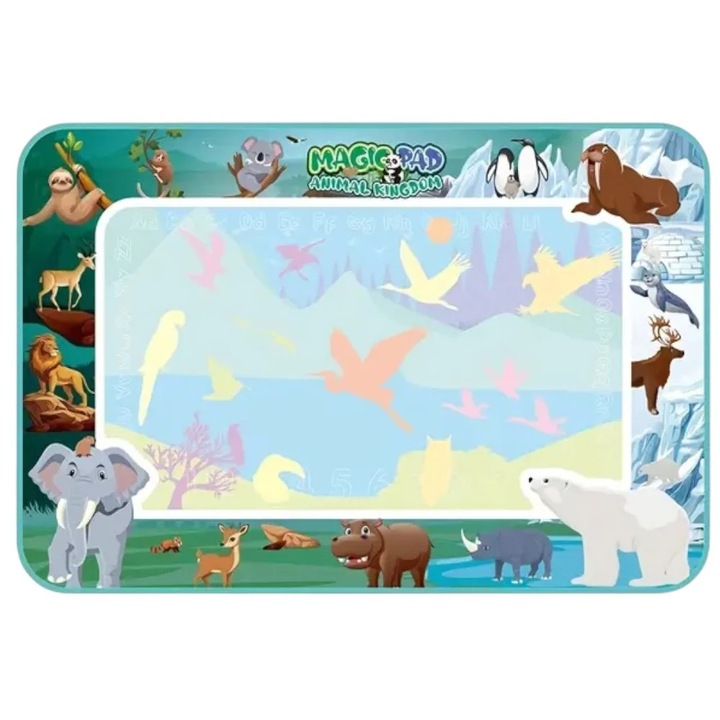 Covoraș interactiv, Creative World Toys, Aqua Doodle Animale Sălbatice, 50x32cm, set cu carioca și 4 sabloane