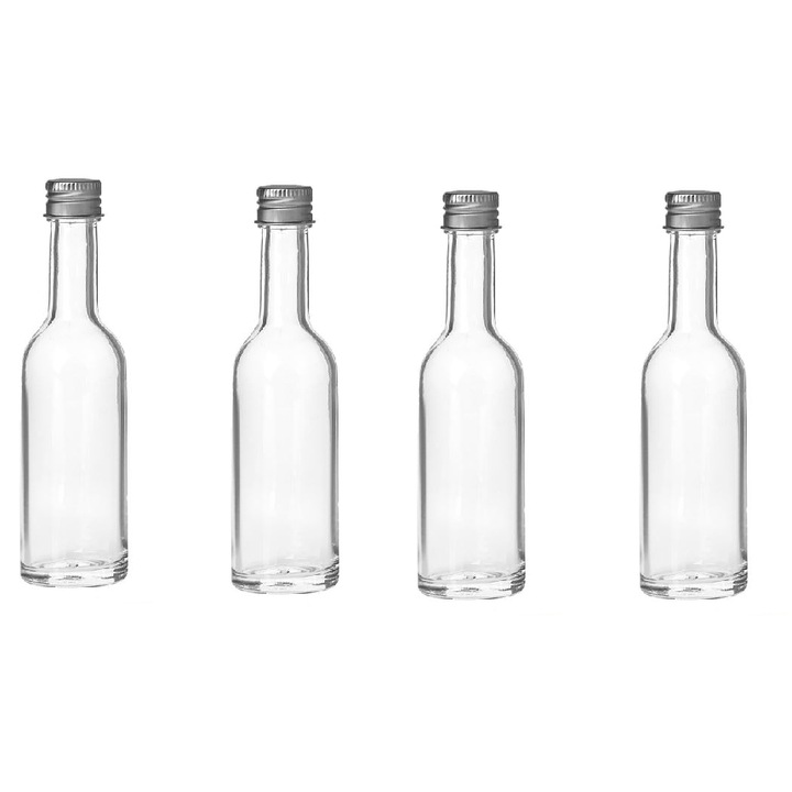 Set de 4 sticle cu capac metalic pentru shoturi/ sosuri, Bami, 50 ml, Transparent