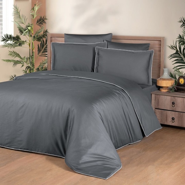 Prémium luxus ágynemű, franciaágy, 100% szatén pamut, lepedő 240x260 cm, 6 részes, First Choice, Lucca sötétszürke (Grey)