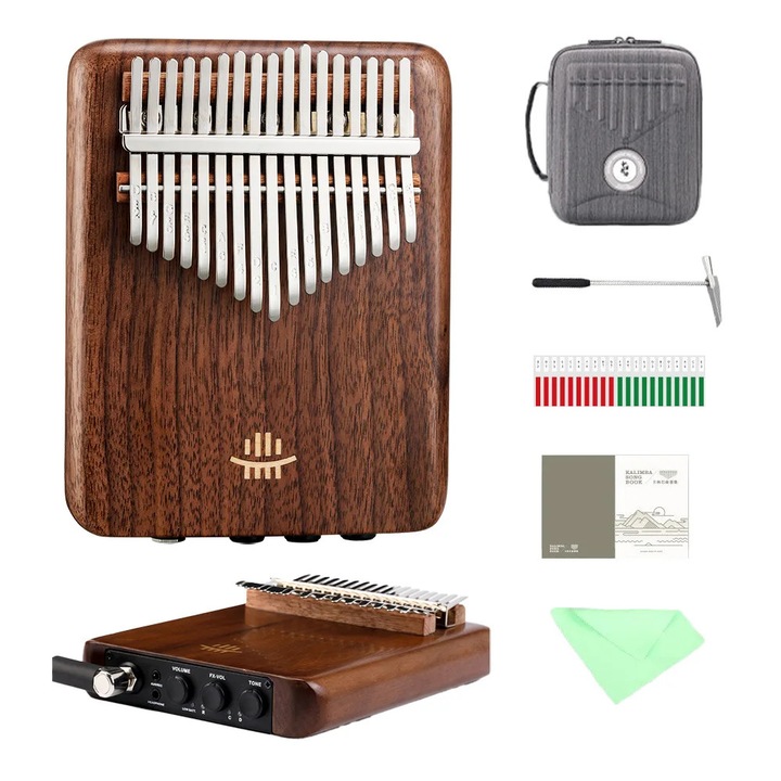 Kalimba elektromos, 17 billentyűs, diófa, hordozható