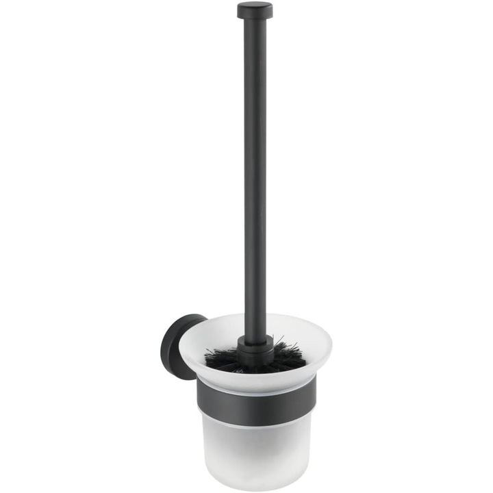 Set WC Wenko Bosio, negru, otel inox mat, montat pe perete, dimensiuni 10x35x14cm