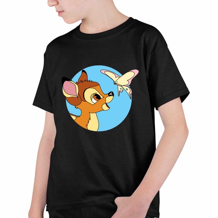 Tricou Copii Baieti Bambi Fluturas Natura Caprioara, Fekete