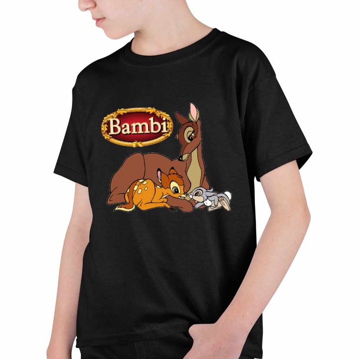 Tricou Copii Baieti Bambi Mama Thumper Padura Caprioara, Fekete
