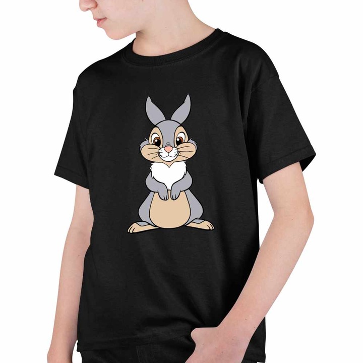 Tricou Copii Baieti Iepuras Thumper Bambi Dragut, Fekete