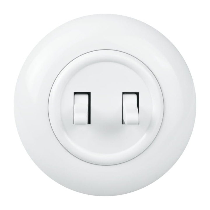 Intrerupator Dublu Cap-Scara Rotund Incastrata cu Rama IP20 Plastic ALB DPM