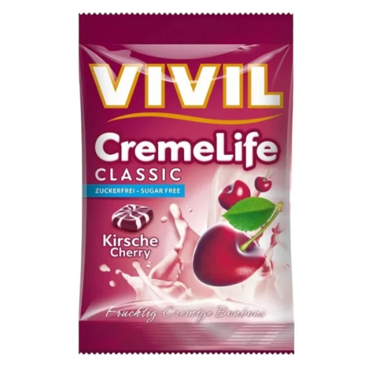 Bomboane fara zahar Creme Life gust Cirese, 90 g - Vivil