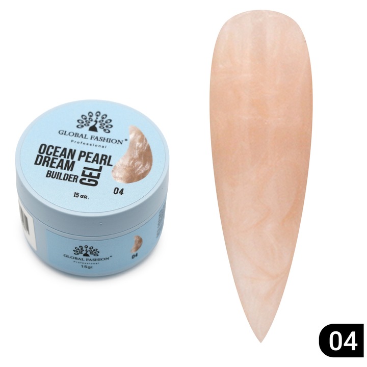 UV гел за моделиране на нокти, Global Fashion, Ocean Pearl Dream Builder Gel 04, 15g, телесен цвят, саморазливенa текстура