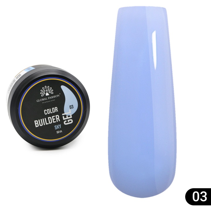 Gel UV pentru modelarea unghiilor, Global Fashion, Color Builder Gel 03- Sky, 50g, albastru