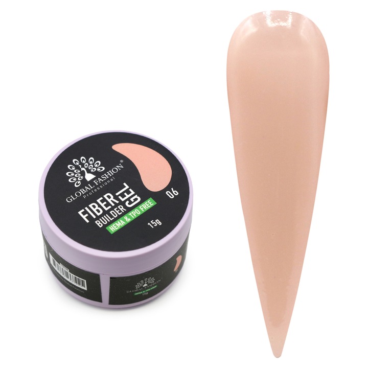 Конструктивен гел Fiber Builder Gel 06 Global Fashion, 15 гр., подсилен с фибри, за чупливи нокти, UV