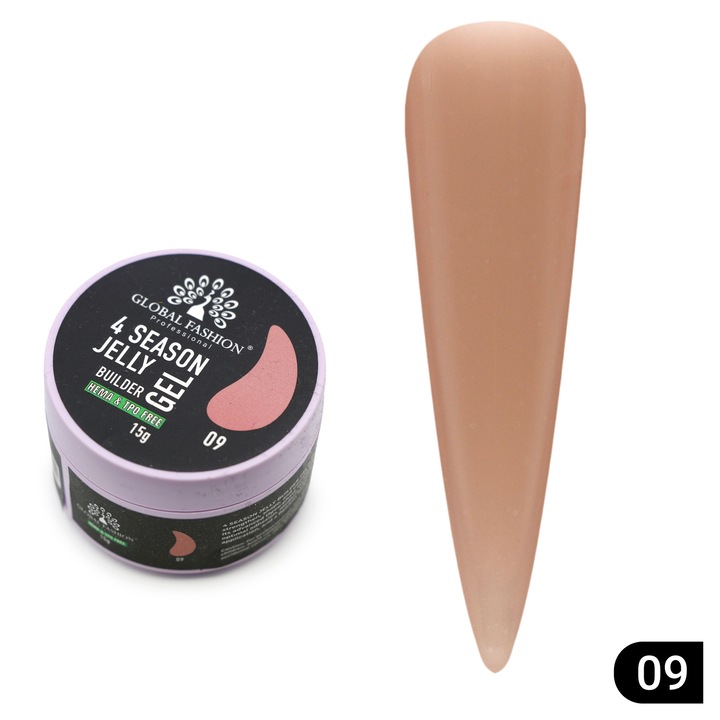 Конструктивен гел 4 Season Jelly Builder Gel 09, Global Fashion, 15 гр., полупрозрачен, еластичен